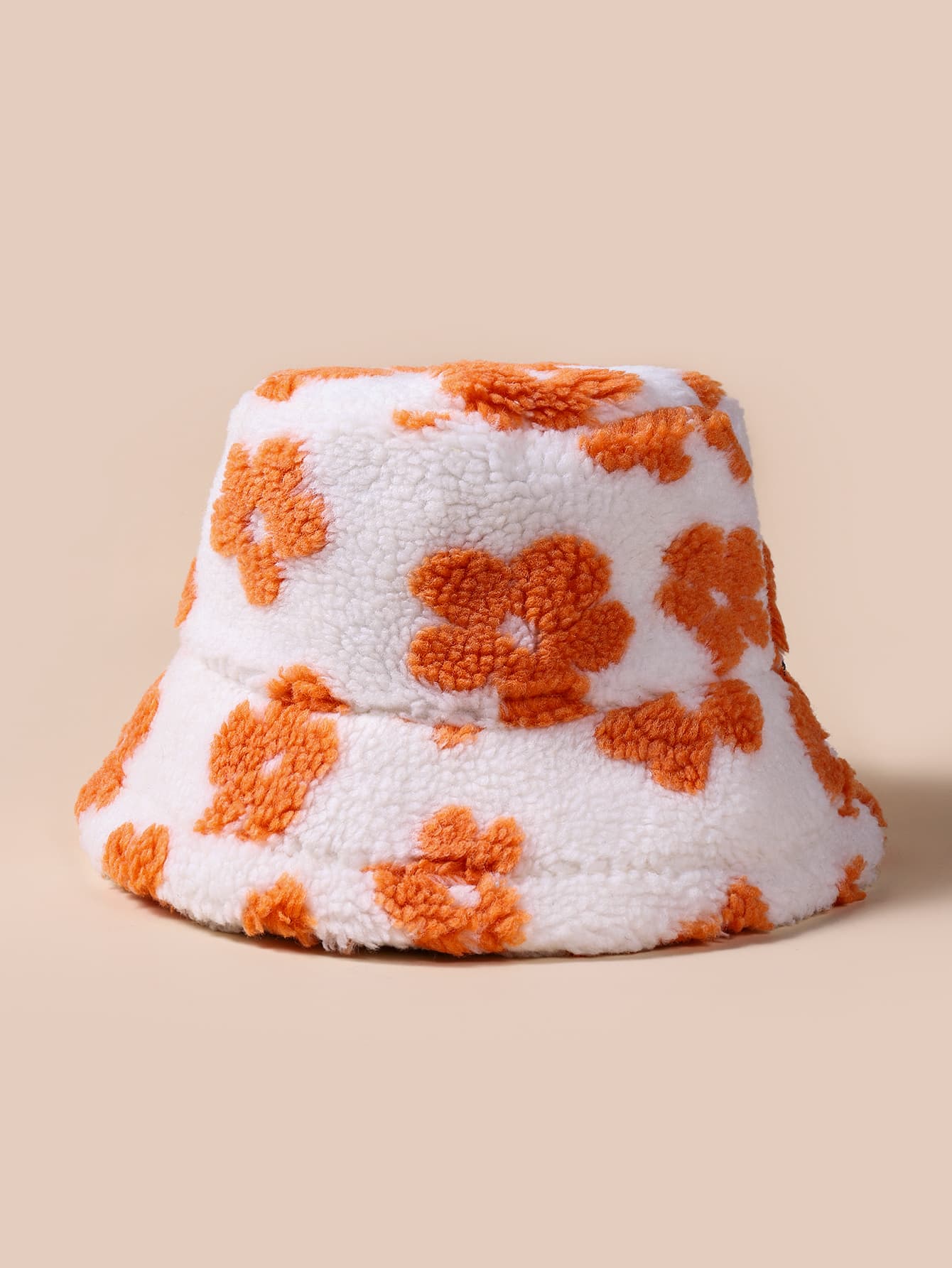 Flower Print Fuzzy Bucket Hat