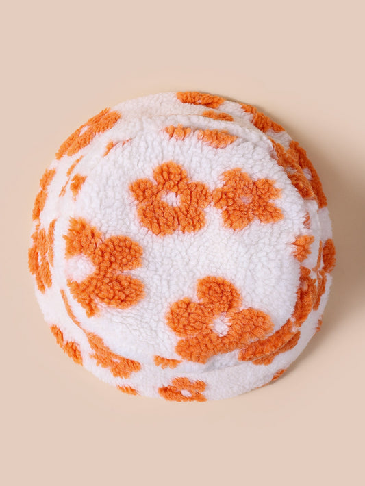 Flower Print Fuzzy Bucket Hat
