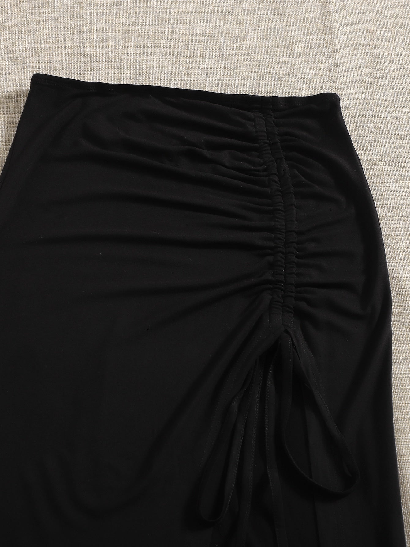 2pcs Solid Drawstring Split Thigh Skirt