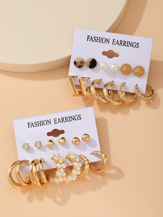 12pairs Faux Pearl Heart Decor Earrings