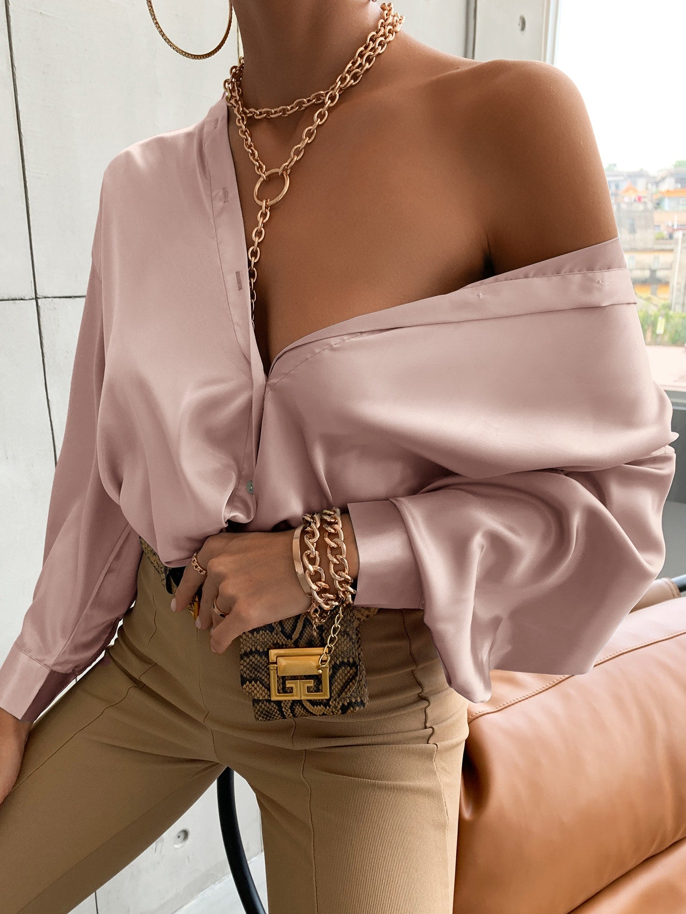 Bishop Sleeve Button Up Solid Blouse
