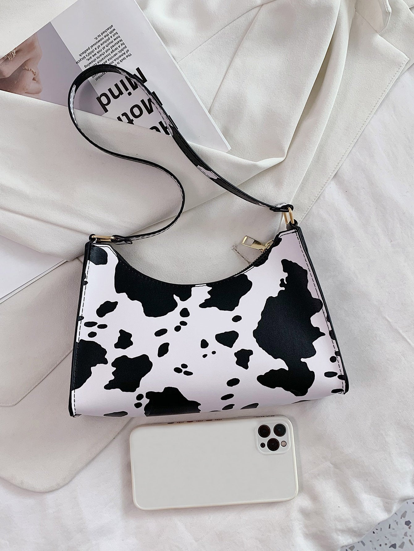Cow Pattern Baguette Bag