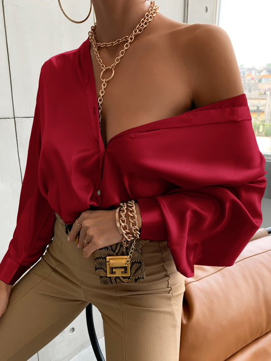 Bishop Sleeve Button Up Solid Blouse