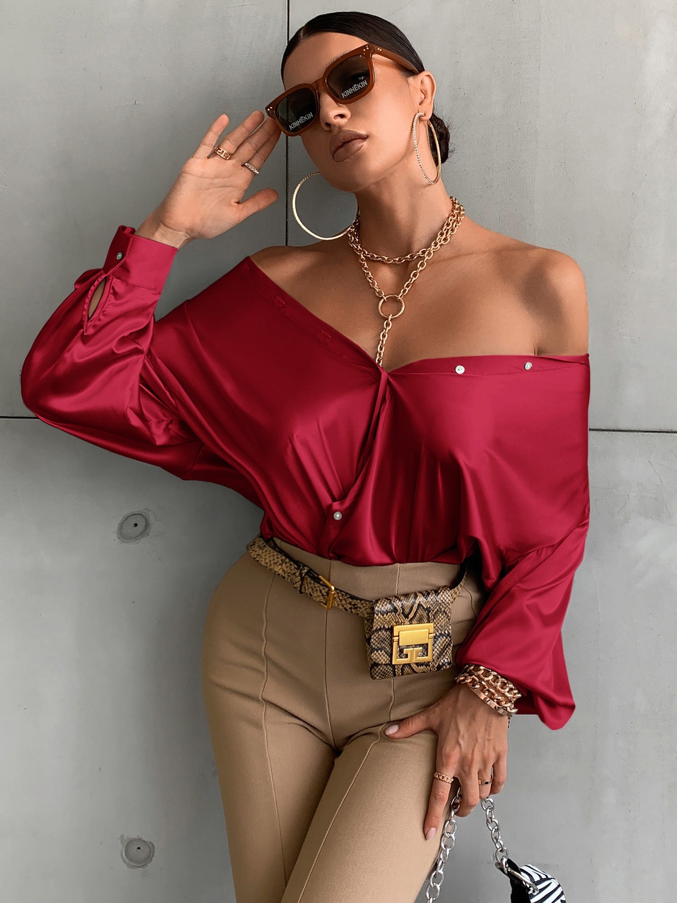 Bishop Sleeve Button Up Solid Blouse