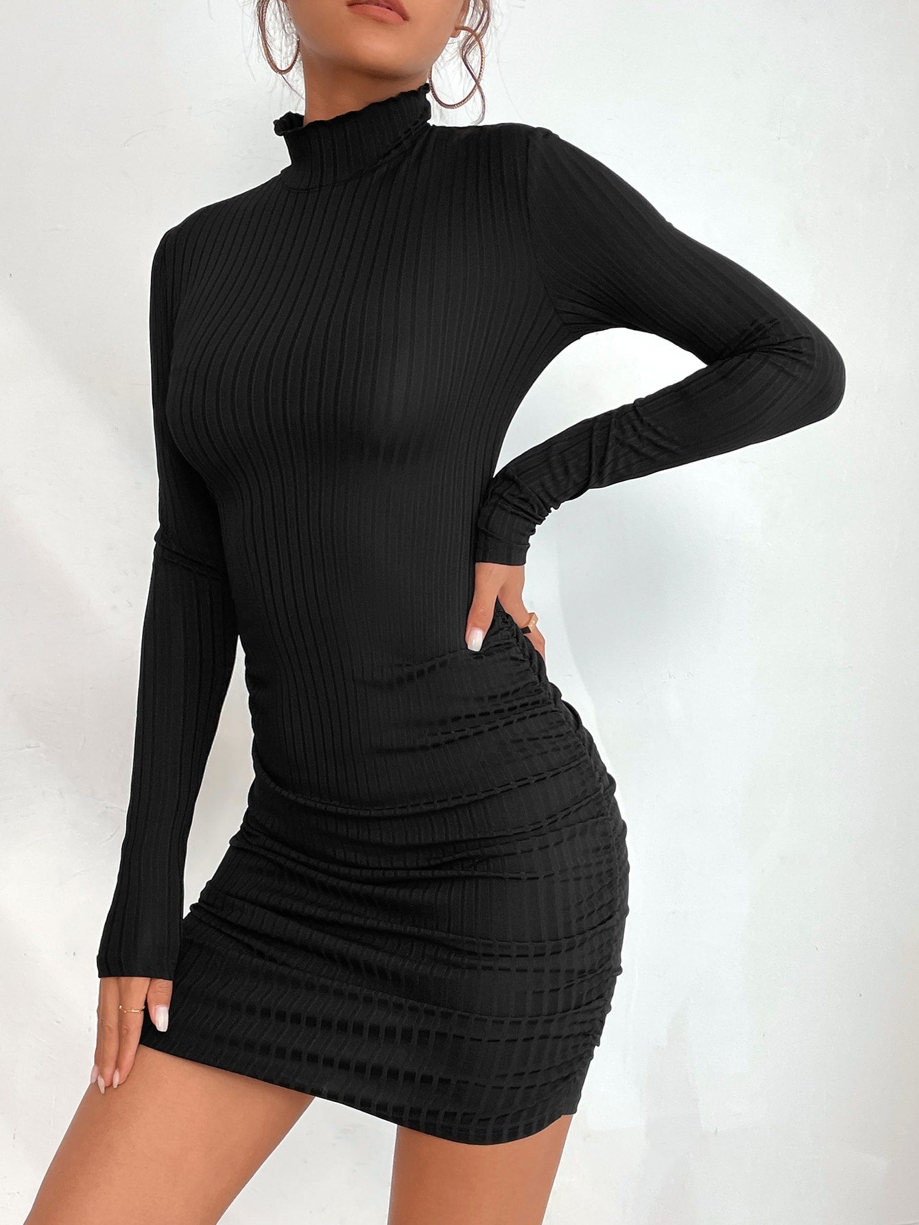 Mock Neck Ruched Bodycon Dress