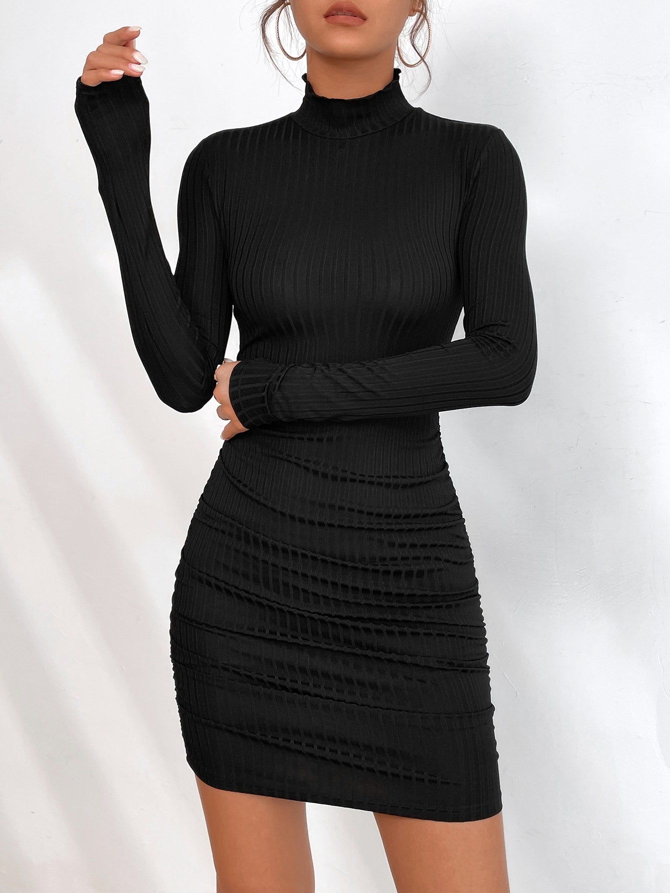Mock Neck Ruched Bodycon Dress