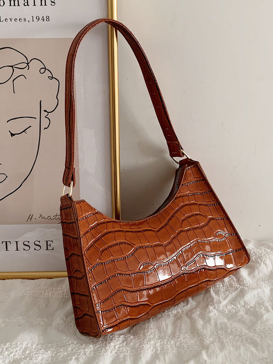 Croc Embossed Baguette Bag