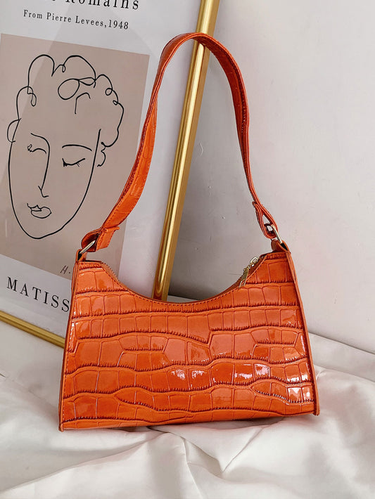 Croc Embossed Shoulder Bag