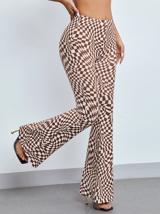 PETITE Checkered Print Flare Leg Pants