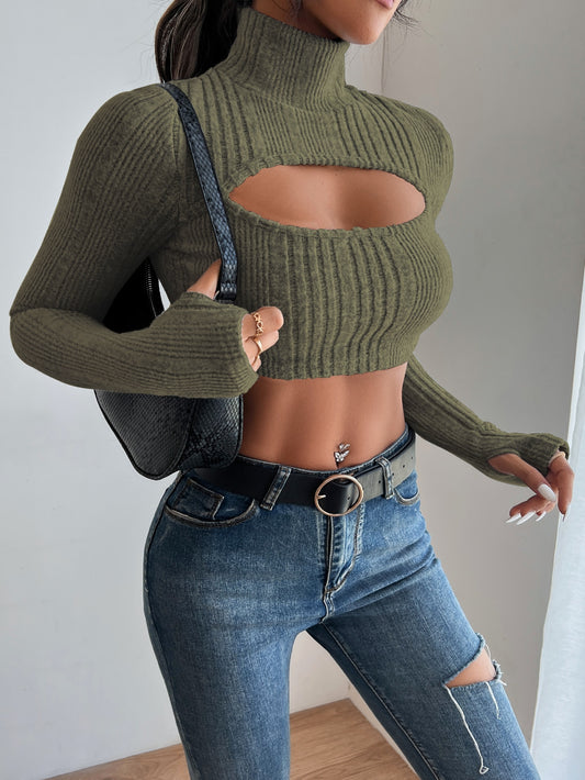 High Neck Cut Out Front Crop Top