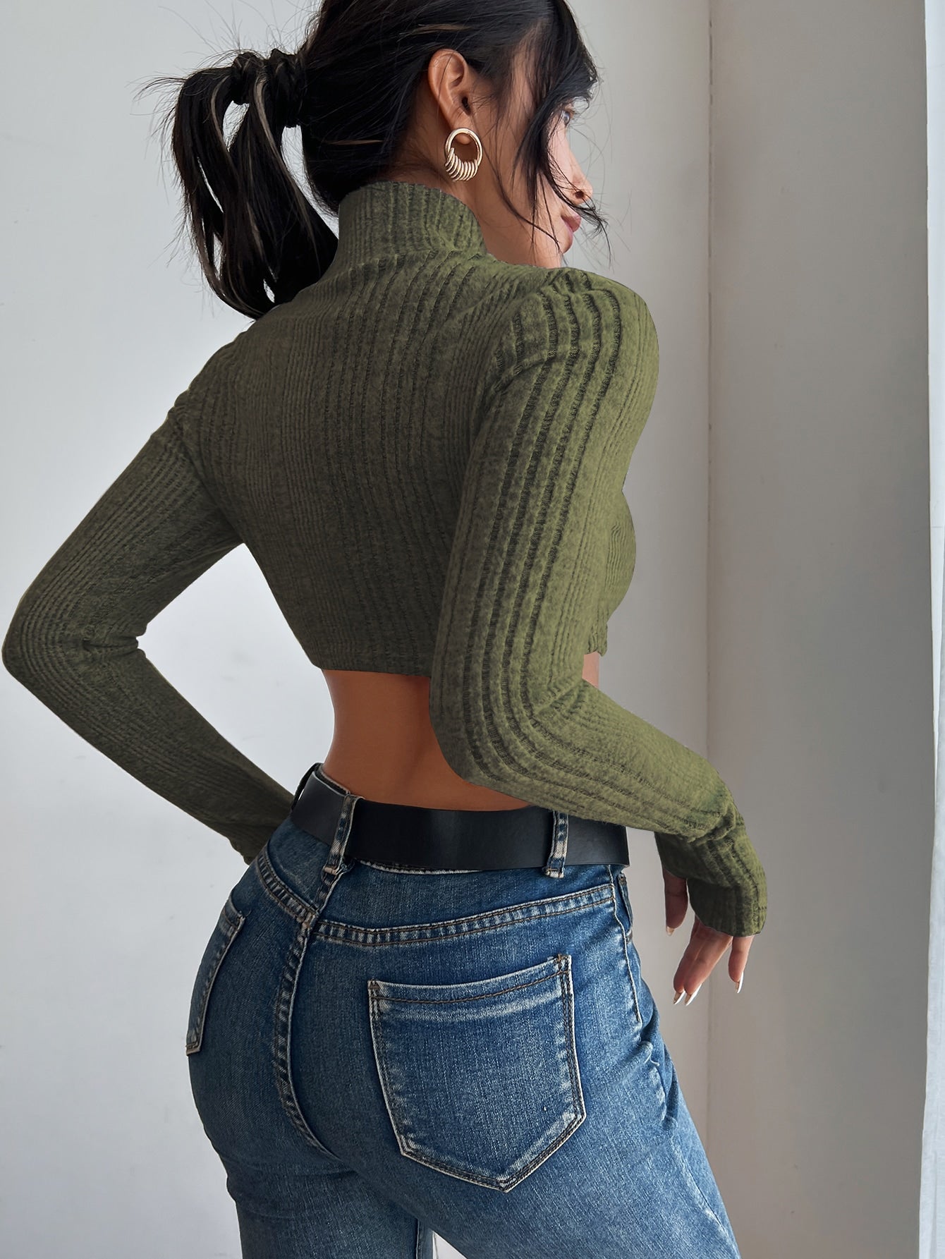 High Neck Cut Out Front Crop Top