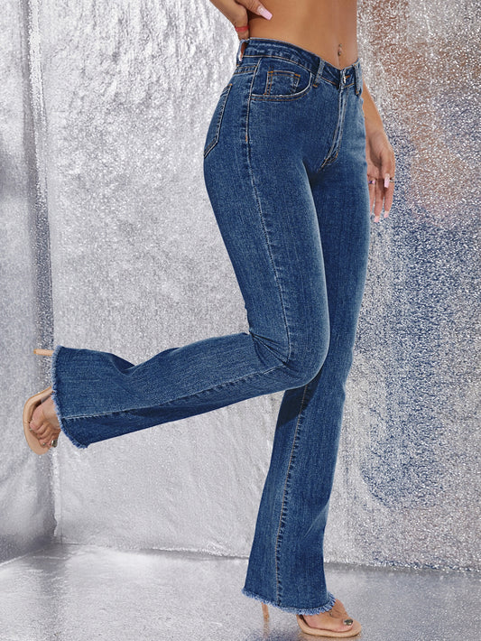Raw Hem Flare Leg Skinny Jeans