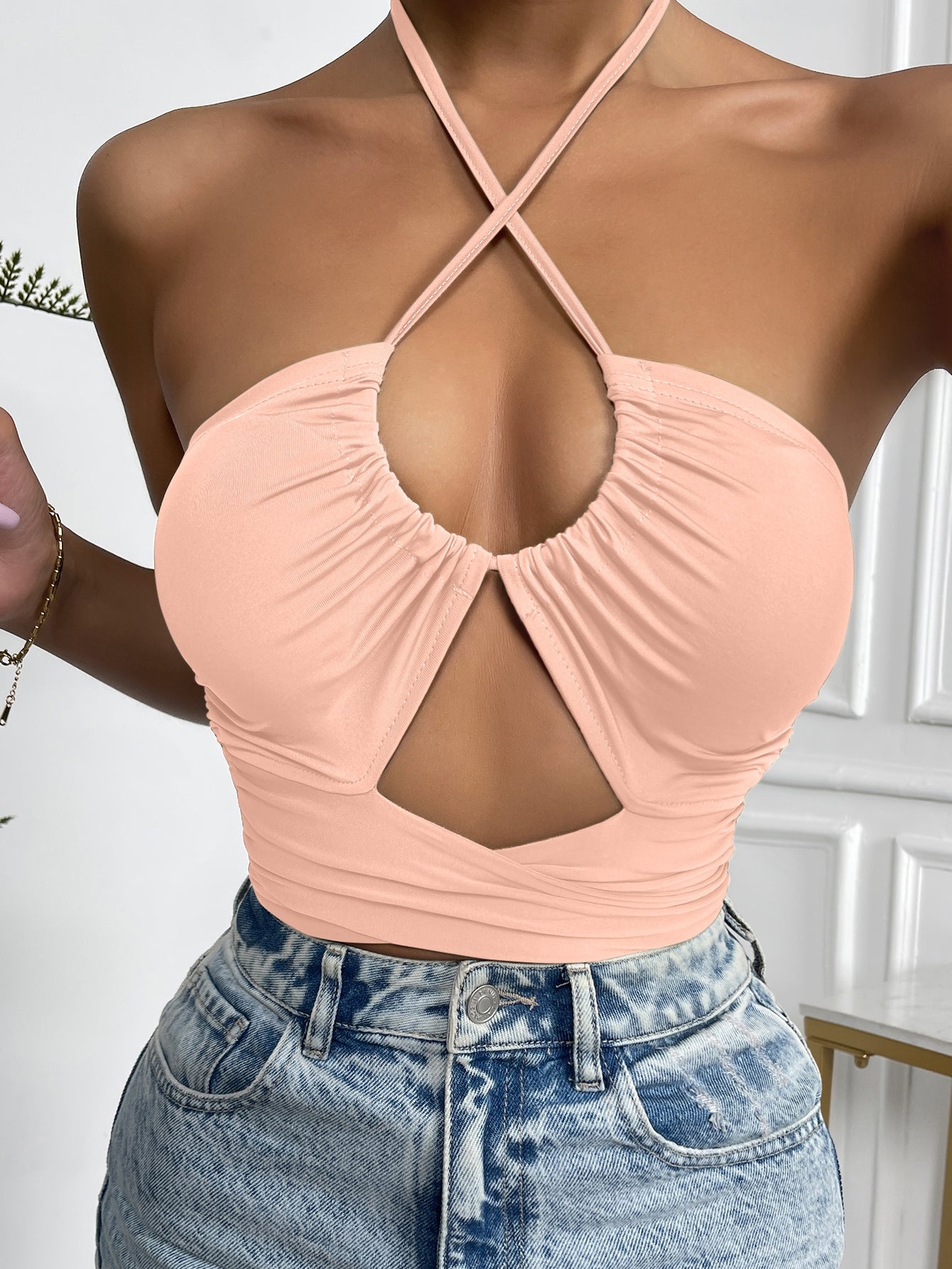 Cut Out Front Tie Back Halter Top